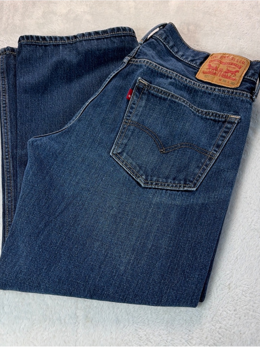 Levi's 527 Boot Cut Jeans Mens Size 36x27 Blue Denim Dark Wash Cotton Cowboy